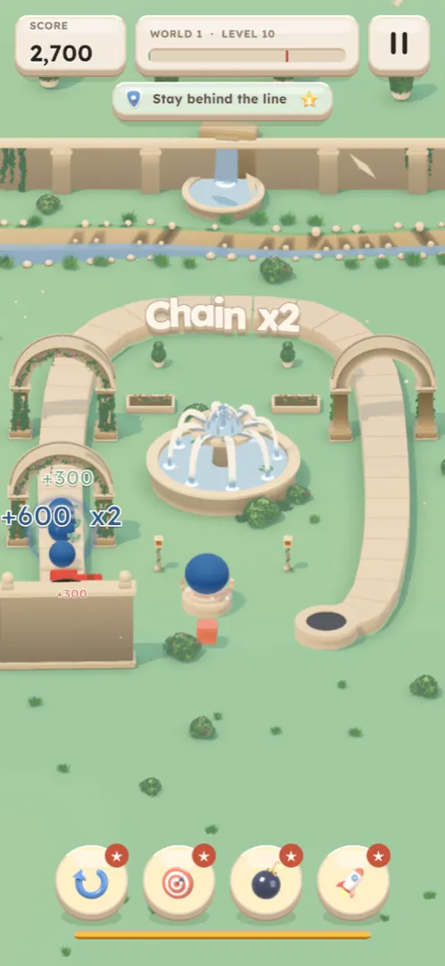 A chain reaction with a Chain x2 callout and a +600 score