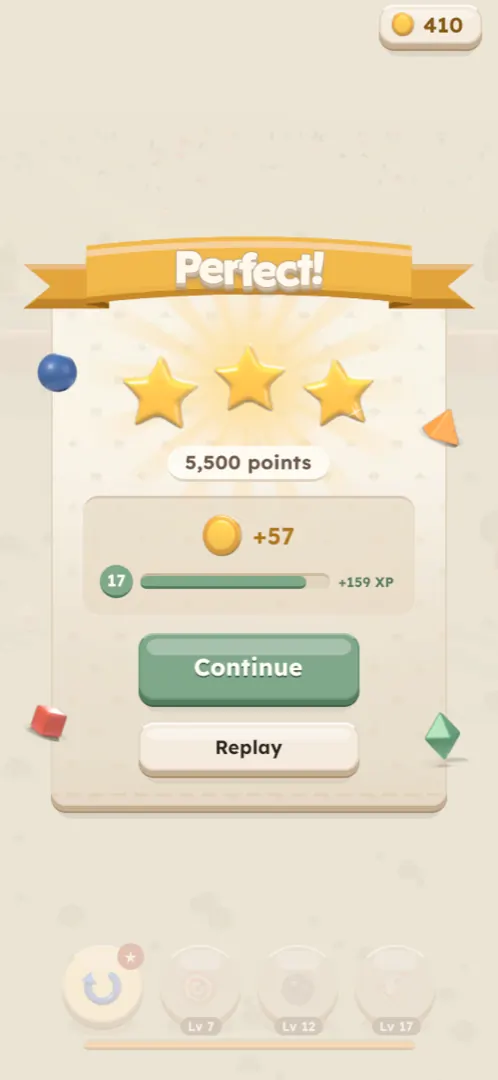 A Perfect result card with three stars