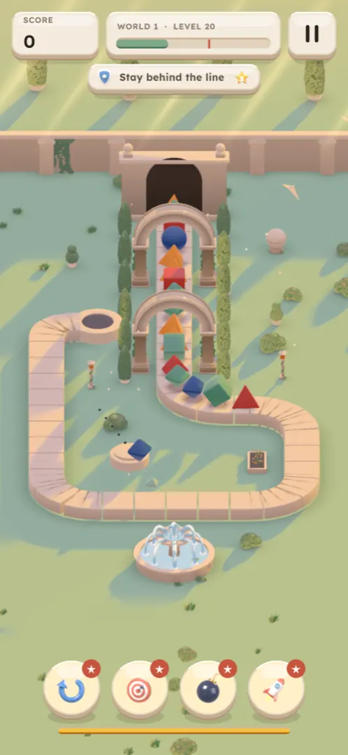 A late level with a long chain under two arches